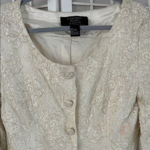 Carmen Marc Valvo Vintage Creamy White/ Ivory Beaded  Alencon Lace Jacket